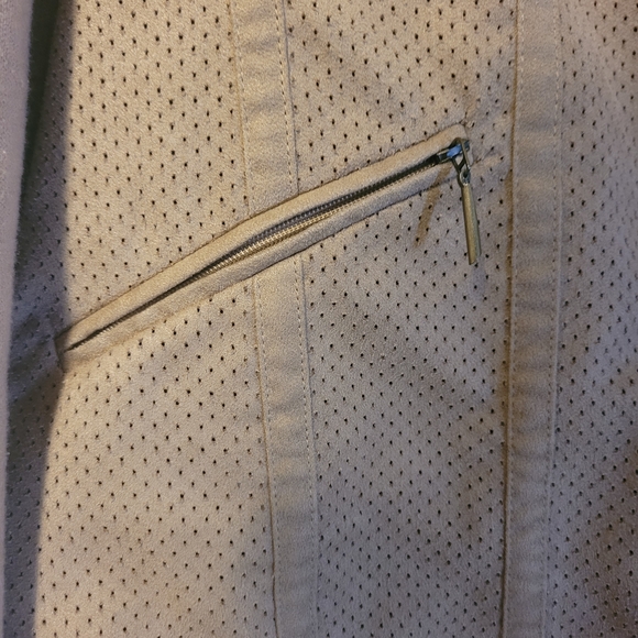 Allison Daley Petite Tan Faux Suede Zip Jacket Perforated Lightweight - Picture 6 of 10